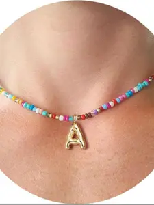 Colorful Beaded Initial Letter Necklace for Girls, Trendy Jewelry for Teens, Cute Birthday Gift for Women, Unique Personalized Initial Jewelry