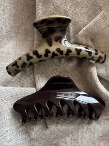 2pcs Women's Hair Claw Clips, Hairpins, Simple Geometric Vintage Leopard Print, Elegant Milk Texture Fashion Hair Accessories for All Seasons