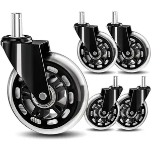 Office Chair Wheels 3 Inch Roller Blade Rubber Chair Casters Replacement Heavy Duty Quiet No Scratch Gaming Chair Wheel for Hardwood Floor Carpet Set of 5 11mm Universal Fit Not for 1KEA