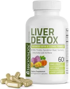 Bronson Liver Detox Advanced Detox & Cleansing Formula Supports Health Liver Function with Milk Thistle Dandelion Root Turmeric Artichoke Leaf Non-GMO 60 Vegetarian Capsules