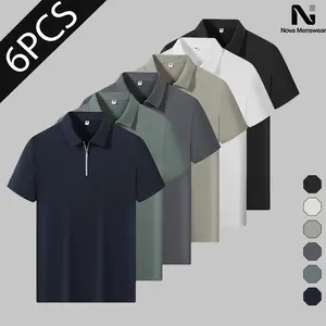 Men's 6 Pack Quarter Zip Polo Shirts, Quick Dry Breathable Short Sleeve Golf Tops, Lightweight Moisture Wicking Athletic Shirts for Men, Casual Summer Work Daily Wear Polo Shirts, Plus Size Mens Zip Polo