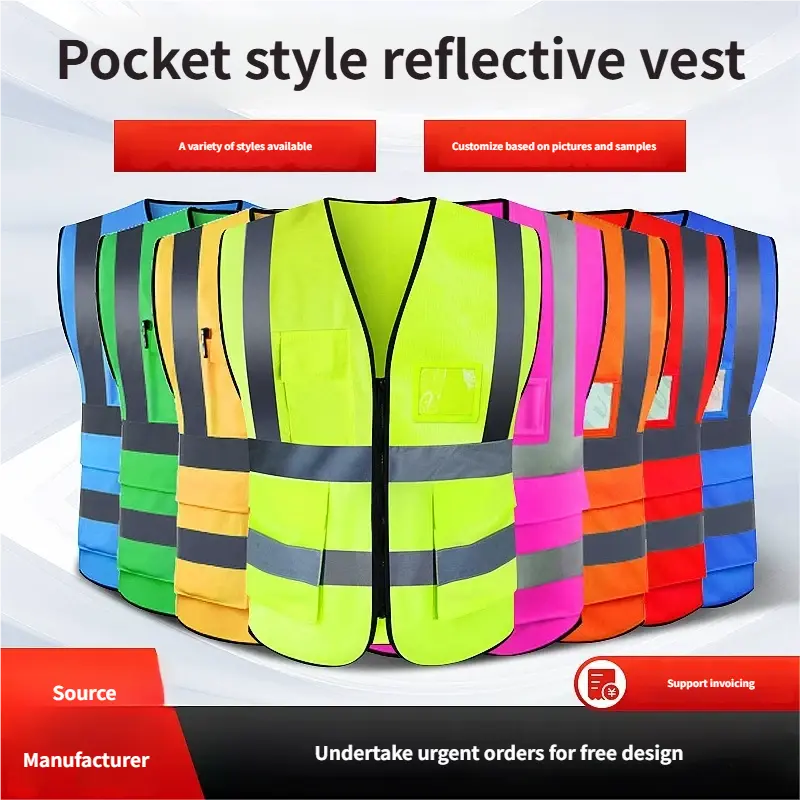 Reflective Safety Vest, Unisex High Visibility Mesh Gear with Pockets, Lightweight Outdoor Wear for Running and Cycling, Mesh Fabric, Pocketed, Multiple Pockets, Highly Visible, Inner Pocket