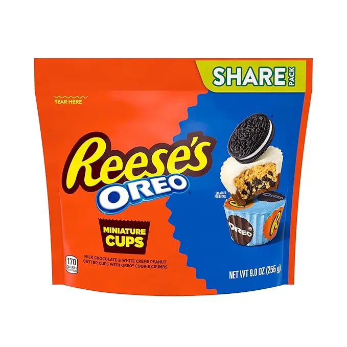 REESE'S OREO Miniatures Milk Chocolate and White Creme Peanut Butter Cups, Candy Share Pack, 9 oz