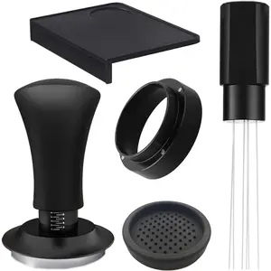 Espresso Accessories 54mm Spring  Tamper Kit, 5- Set with  Distributor WDT Tool, Dosing Funnel & Tamping Mat for 54mm Portafilter Espresso Machines (54mm)