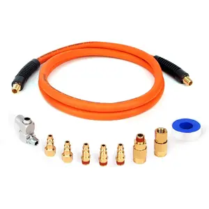 10 count Hybrid Lead-in Air Hose kit, 3/8 Inch x 6 ft Whip Air Compressor Hose Kit, 1/4" NPT Air Coupler and Plug, Industrial Solid Brass Quick Connect, 360? Swivel Connector