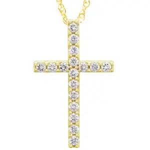 1/3 Ct Diamond Cross Pendant Necklace 18" 10k Yellow Gold 21mm Tall