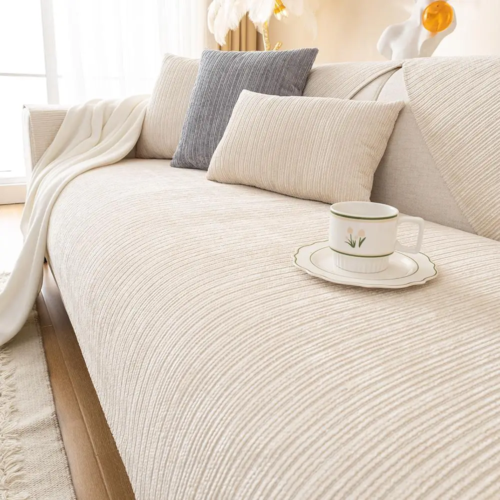 Solid Color Jacquard Chenille Sofa Cover, 1 Count Non-slip Sofa Slipcover, Sofa Protector for Home Living Room, Sofa Protector for 1 to 4 Seat Sofa, S