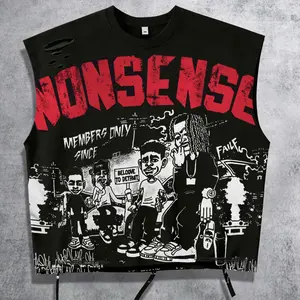 Music Festival Clothing Unisex Vest NONSENSE Vest Men's Baggy, Oversized Ripped Vest Men's Cartoon Character Print Graphic Print Sleeveless Loose Vest Aesthetic Geometric Graffiti European American Streetwear Brand 2026 Summer Vest Y2K Style Tops