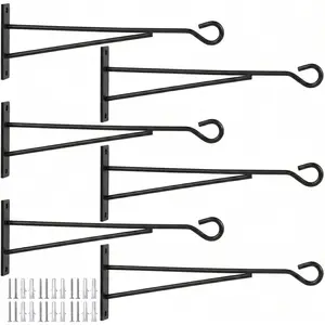 8"   Hooks (6 Pack), Rust-Proof Metal Wall Brackets for Vertical Garden, Sturdy  Hangers for Outdoor Fence, Bird Feeders, Lanterns & Wind Chimes, Black Minimalist Decor