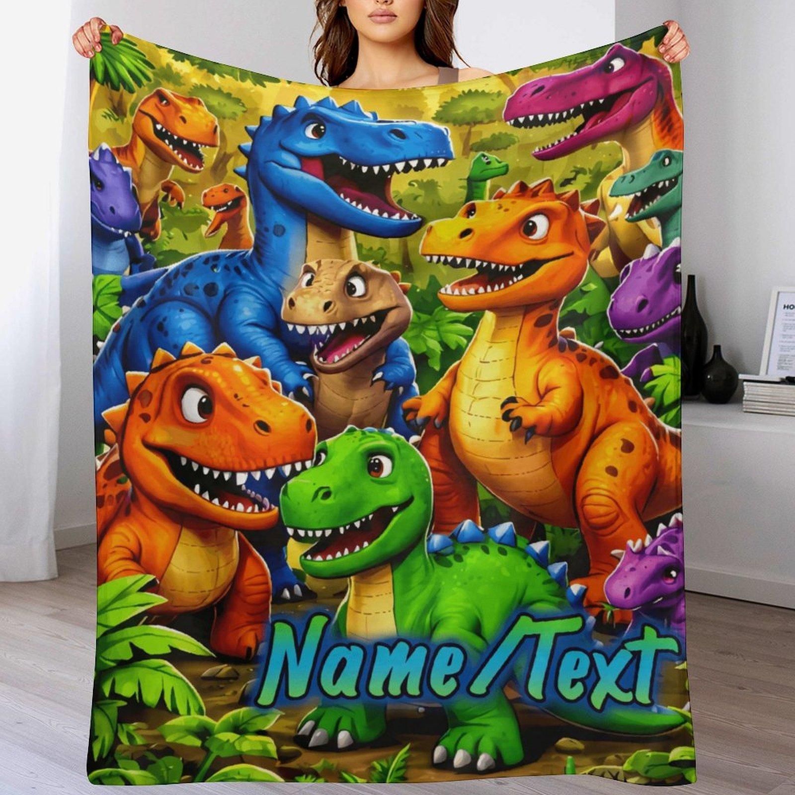 Custom Name Cartoon Dinosaur Family Blanket,Personalized Name Gift ,Suit for The Sofa, Bed, Travel, Camping, Living Room, Office, Chair，Gifts for Family or Child  ,Friend , Send your custom text via shop chat to personalize
