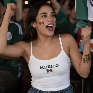 Mexico Flag Embroidered Ribbed Tank Top, Soccer Fan Spaghetti Strap Cami, Futbol Game Day Outfit, Summer Beach Vacation Top, Gift for Her