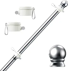 Flag Pole, Tangle Free Spinning Stainless Steel Rustproof Flagpole for 3x5 Sports Fan Outdoor Flags for Outside House (Silver, 5FT, Without Bracket)