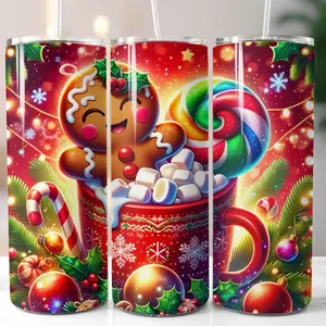 Merry Jolly Gingerbread Man Christmas Stainless Steel Sublimation Tumbler 20 oz.
