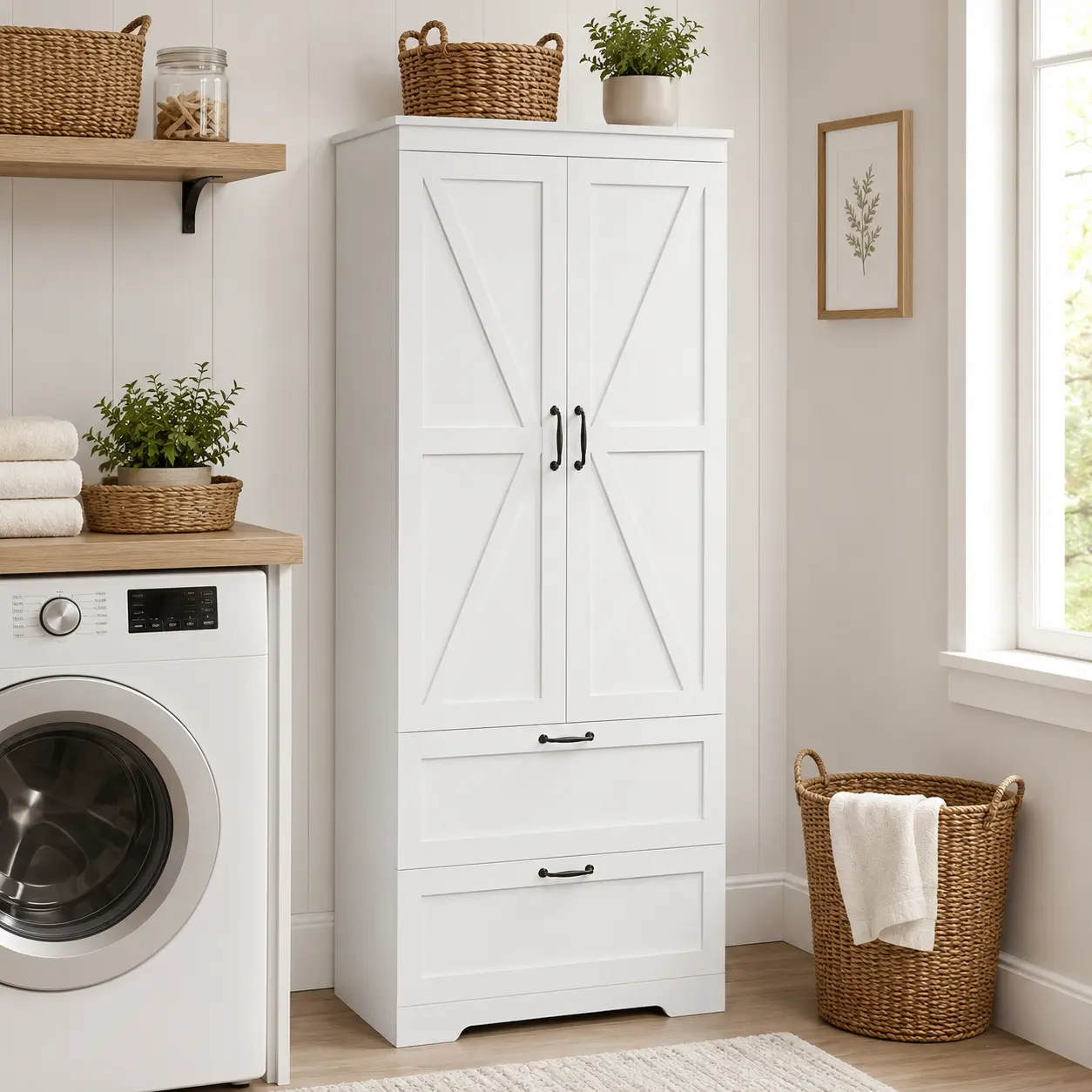 Modern Wooden Freestanding Kitchen Floor Cabinet - 2 Doors, 2 Drawers, 3 Detachable Adjustable Shelves, Spacious Storage for Kitchen, Living Room