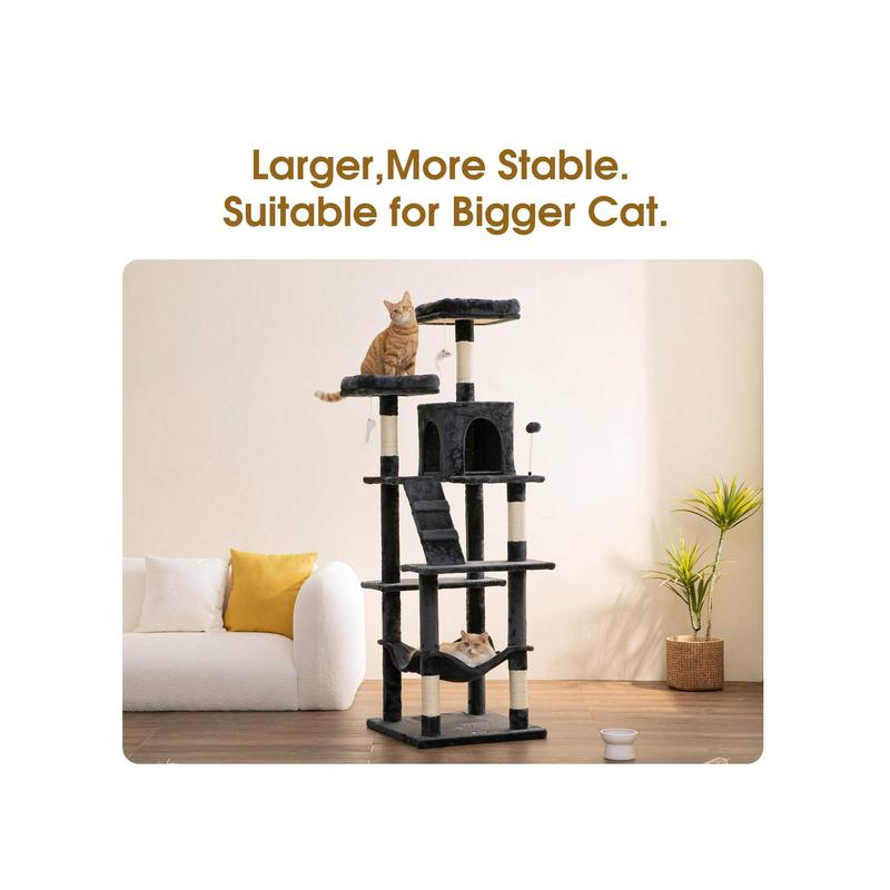 MWPO 70.1-Inch Large Cat Tree, Multi-Level Tall Cat Tower for Indoor Cats, Plush Cat Condo with Big Padded Perches, Sisal-Covered Scratching Posts, Hammock, Toys for Kittens & Cats