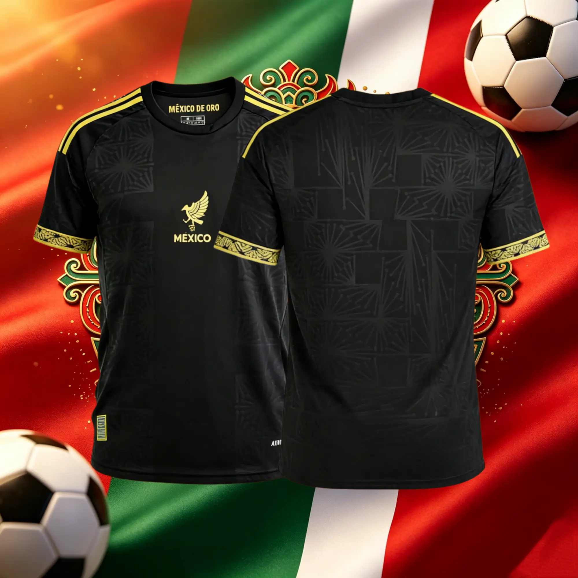 2025 Mexico National Team Home Long Sleeve Soccer Jersey Black and Gold Soccer Jersey Fans Version 2025 Mexico National Team Home Long Sleeve Soccer Jersey Black and Gold Soccer Jersey Fans Version