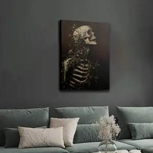 1 Piece Vintage Plant Skull Canvas Painting Frame Art Decoration, Gothic Dark Academy Style Living Room Bedroom Bathroom Wall Hanging Painting