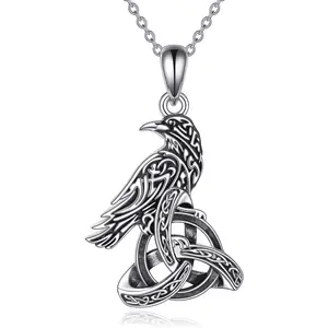 Necklace for Women 925 Sterling Silver Celtic Knot Raven Pendant Jewelry Gift