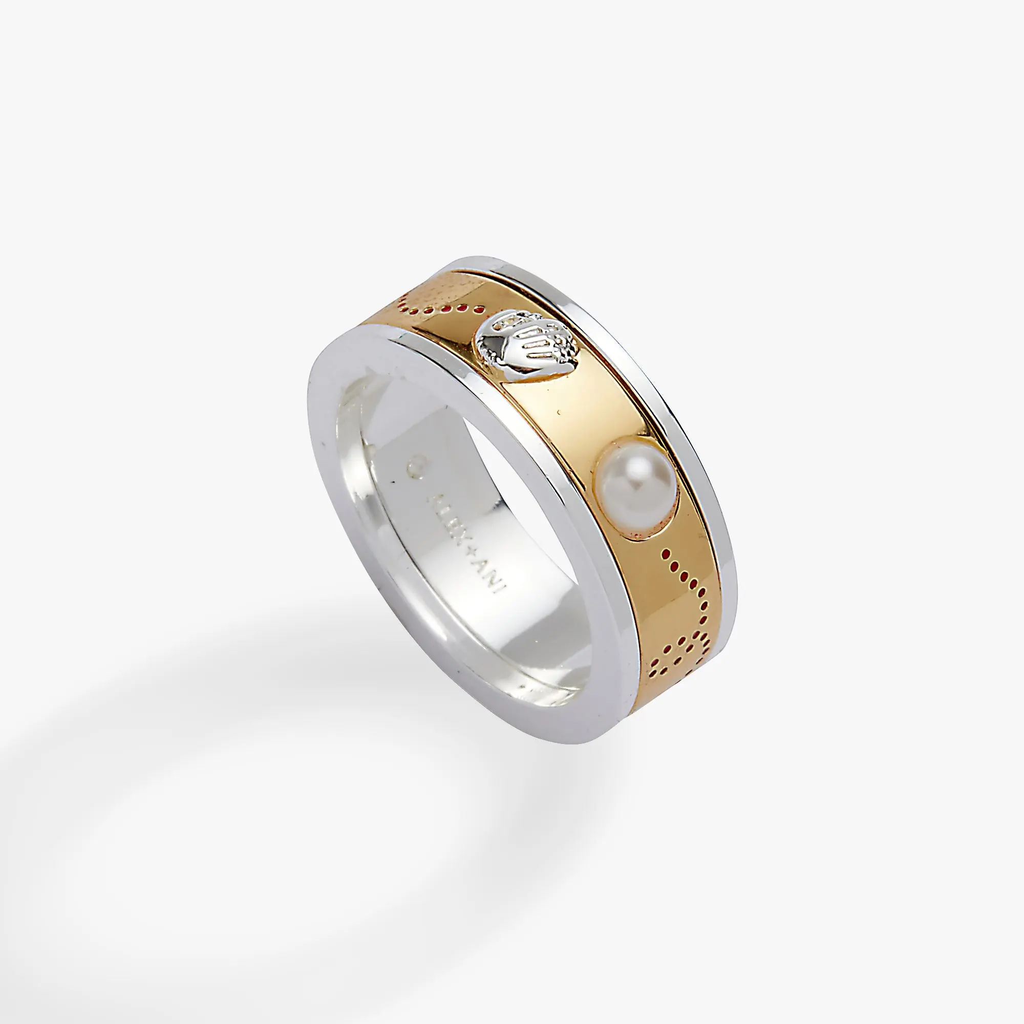 Baseball Fidget Spinner Ring | Two-Tone Gold & Silver with Pearl Baseball & Enamel Glove by ALEX AND ANI