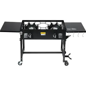 Barton 58,000 BTU Outdoor Propane Double Burner Stove Cooking Station BBQ Grill Portable Steel