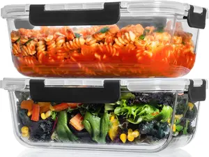 2 Pcs 1860ml / 63 Oz Large Glass Food Storage Containers with Lids - Glass Meal Prep Containers with Locking Lids for Roasting, Storing Leftover, Lunch Container, Microwave & Oven Safe