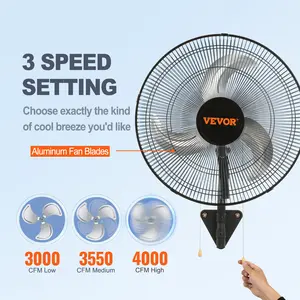 VEVOR Wall Mount Fan, 18 Inch, 3-speed High Velocity Max. 4000 CFM Oscillating Industrial Wall Fan, Commercial or Residential for Warehouse, Greenhouse, Workshop, Patio, Basement, Black, ETL Listed