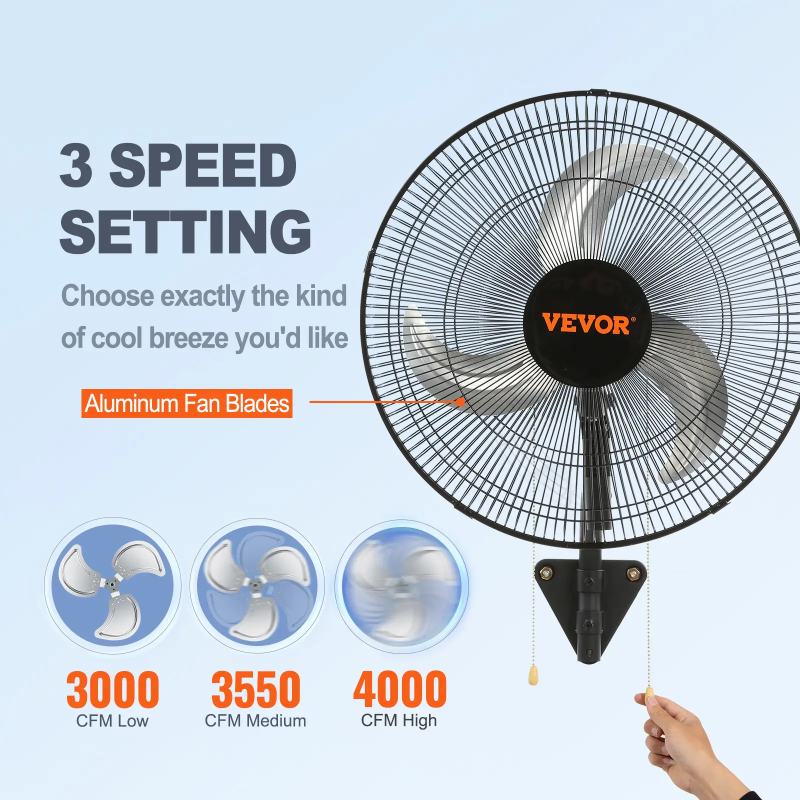 VEVOR Wall Mount Fan, 18 Inch, 3-speed High Velocity Max. 4000 CFM Oscillating Industrial Wall Fan, Commercial or Residential for Warehouse, Greenhous