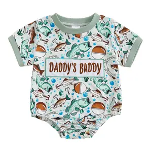 Newborn Baby Boy Fishing Outfit Daddy's Buddy Daddy's Boy Short Sleeve Romper Onesie Bodysuit Jumpsuit Outdoor Summer Clothes
