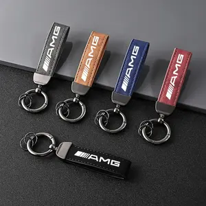 Fashion Leather Metal Keychain, Luxury Keyring for Mercedes-Benz Amg, Car Styling Accessory, Models W203, W206, W220, W205, W211, W212, W201, Gls, Cls, Glc