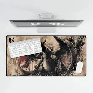 [SALE UP TO 45%] Charizard Ink Brush Gaming Desk Mat _ Premium Aesthetic Desk Pad _ Extended Mouse Pad for Setup & Office