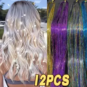 Fashion Highlights Clip-In Hair Extensions, Colored Fairy Hair Tinsel, Shiny Synthetic Hair Accessories for Girls