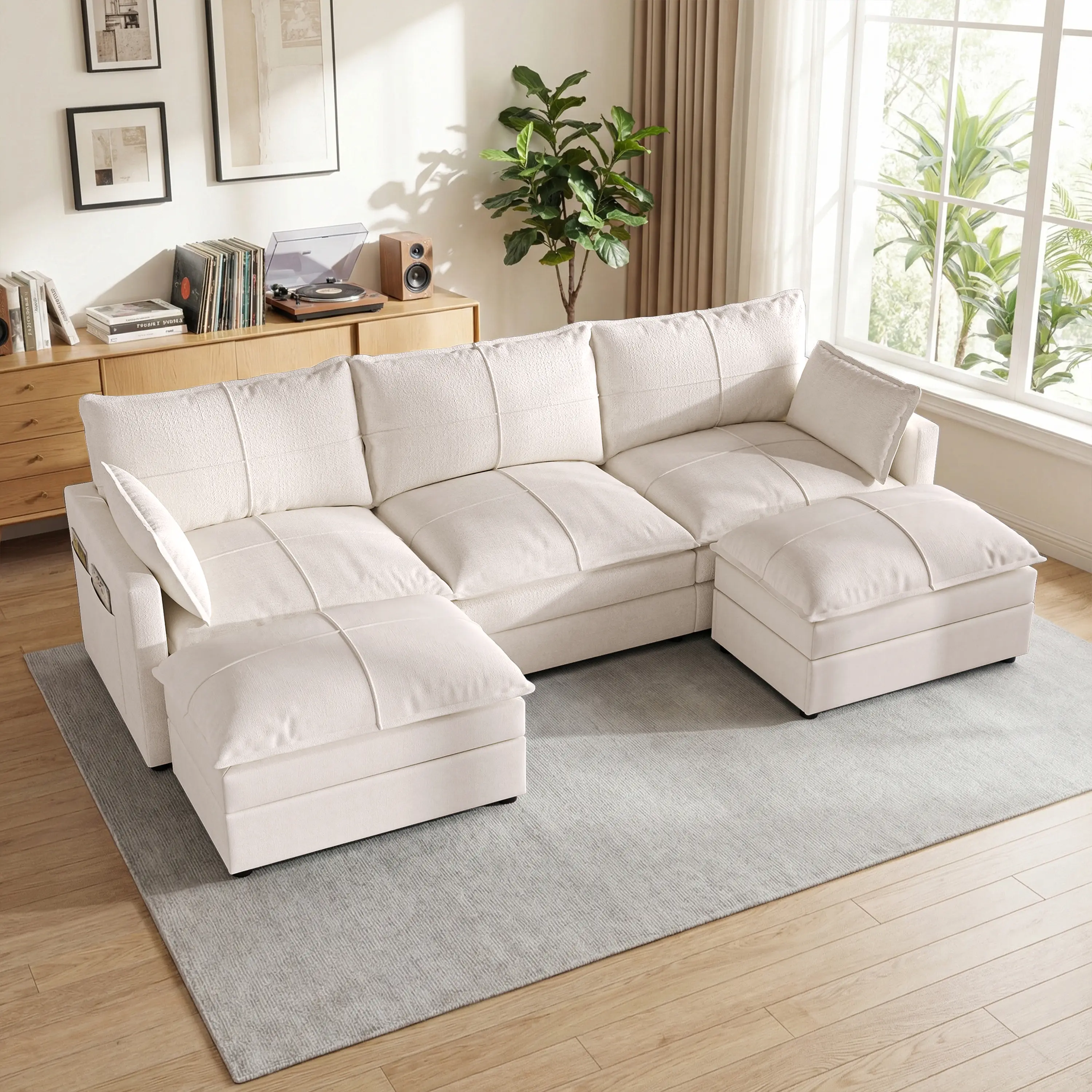 Black U-Shaped Modular Convertible Sectional Couch with Reversible Chaise, Modern Comfy Deep-Seat Cloud Sofa, L-Shaped with Removable Washable Covers, 300 LBS Per Seat Capacity for Living Room Bedroom Indoor Furniture