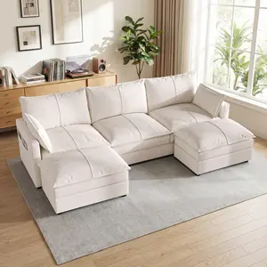 Black U Shaped Couch, Modern Modular Convertible Sectional, L Shaped Sofa with Removable Washable Covers, Deep Seat Cloud Couch with 300 LBS Per Seat Capacity for Living Room, Bedroom cool furniture summervibes