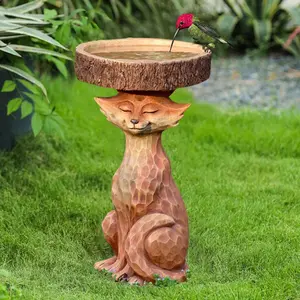 Outdoor Resin Bird Bath, Cute Animal Shape Bird Bath Pool, Garden Lawn Standing Wild Birds Feeder Decorative Ornament