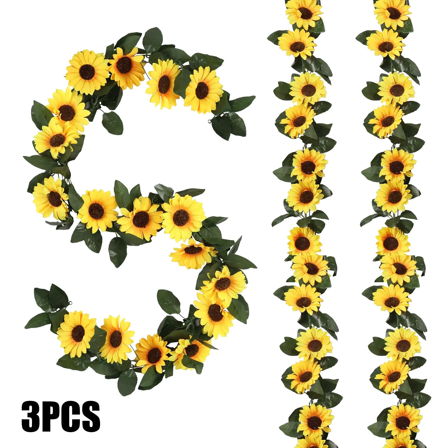 3-Piece Artificial Sunflower Garland Kit, 7.5ft Silk Yellow Flower Vines, Hanging Decor for Wall, Garden, Home Table, Party, Birthday, Bridal Shower, Wedding, Ornaments