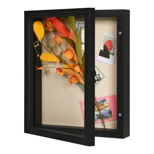 8x10 Rustic Shadow Box Frame, Black, with Real Glass, Linen Back, and Push Pins – Display Case for Photos, Keepsakes, Baby Memories, Weddings, or Memorial Gifts