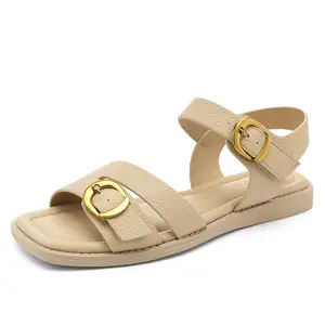 UBFEN Women's Leather & Rubber Flat Sandals - Sweet, Comfortable Casual Shoes for Summer Beach & Daily Wear