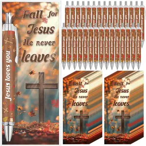 50Sets Fall Pens Gifts Jesus Loves You Ballpoint Pens with Inspirational Quote Bookmarks for Student Teacher School Office Supplies Thanksgiving Gifts Bulk for Coworkers Employees Church Bible Study Appreciation Gifts Autumn Party Festival Favors