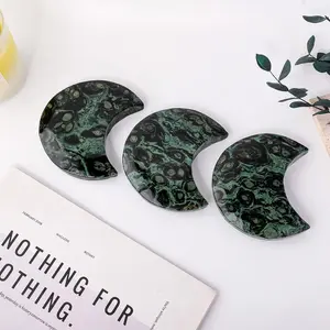 Unique Handcrafted Kambaba Jasper Crystal Ornament for Home Energy Decor, Beautiful Moon Blossom Design Gemstone Gift