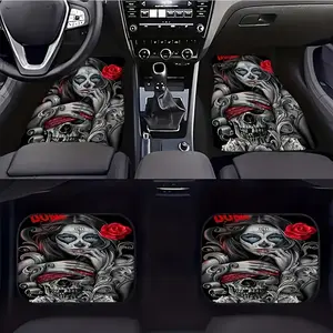 4pcs Fashionable Skull Print Car Floor Mats, High-End Car Interior Accessories, Perfect Gift for Men and Women, Fits Most Vehicles