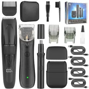 4pcs Professional Body Trimmer Set for Men, Rechargeable Hair Clipper Hair Trimmer and Shaver Set, Cordless Beard Trimmer for Men, Adjustable Hair Cutting Grooming Kit with Storage Box