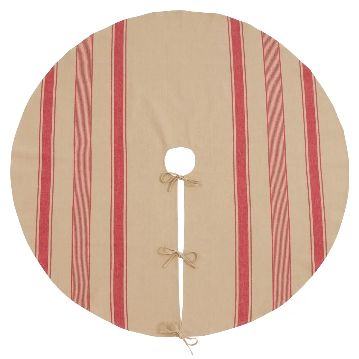 SARO 3011.R72R Cotton Christmas Tree Skirt - 72 in. Round, Red-Banded Design, Natural Look, Floor Protection, Durable, Machine-Washable, Sturdy Festive Home Decoration
