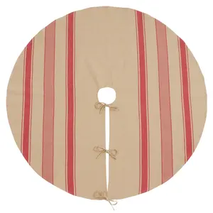 SARO 3011.R72R Cotton Christmas Tree Skirt, 72 in. Round, Red Banded Decor Design