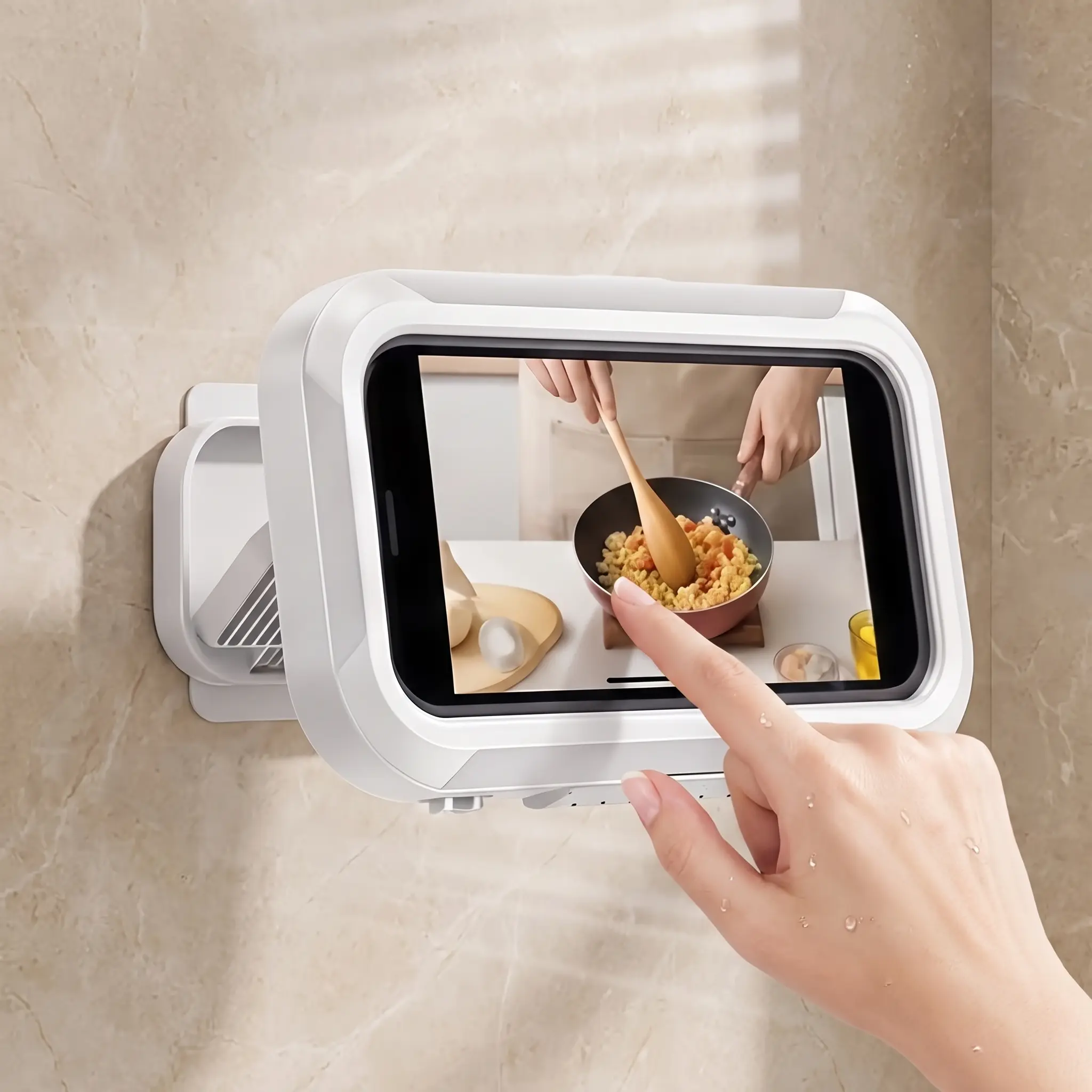 Wall Mount Waterproof Phone Holder for Bathroom, Retractable Rotatable Shower Phone Case, High Transparent Touchable Phone Storage Box