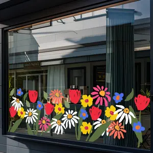 Colorful Flower Pattern Double-sided Window Sticker, Vibrant Adhesive-free Decorative Home Decoration for Glass Windows & Sliding Doors, Window Decal for Home Decor, Ornaments, Decoration Items