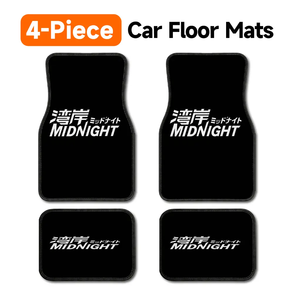 4-Piece JDM Style Protective Waterproof All-Weather Anti-Slip Car Floor Mats, Universal Fit Black Automotive Liners with Japanese Racing Logo Print, Sporty Interior Accessories for Cars, SUVs, Trucks