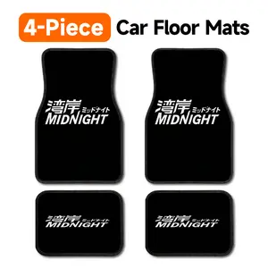4-Piece JDM Style Car Floor Mats, Universal Fit Black Automotive Floor Liners with Japanese Racing Logo Print, Anti-Slip All Weather Foot Mats for Cars SUVs Trucks, Sporty Modified Car Interior Accessories
