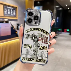 US 250th Anniversary For iPhone 17/16/15/14/13 Pro Max Plus Electroplating luxury transparent four corner anti drop and shockproof phone case 307