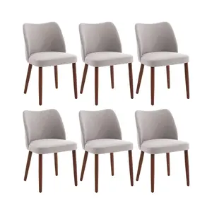 Dining Chair Set of 4/6, Linen/PU Leather Upholstered Dining Chair with Wood Legs, Wing Backrest, Wooden Kitchen Chair, Kitchen Chairs with Thick Cushions for Dining Room, Living Room, Beige/Grey/Brown/Blue/Green/Coffee/Khaki