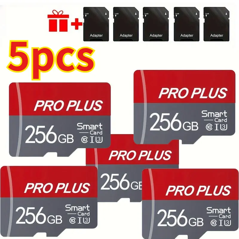 5-Pack 256GB UHS-I Class 10 A1 High-Speed TF Micro SD SDXC Memory Cards with Pro Plus SD Adapter, Secure Data Storage for Tablets, Cameras, Smartphones